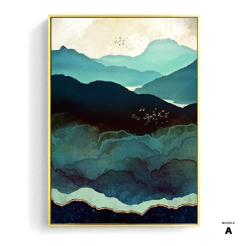 Affiche Profondeurs de la mer modèle A, montagnes turquoise dans la brume