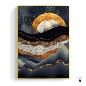 Affiche Forêt de feu et d'or modèle K, soleil doré et strates grises