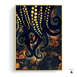 Affiche Paysage onirique modèle A, tentacules de pieuvre aux ventouses dorées