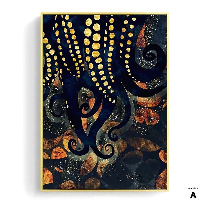 Affiche Paysage onirique modèle A, tentacules de pieuvre aux ventouses dorées