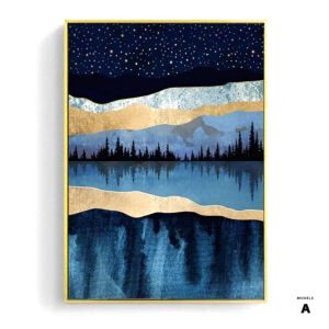 Affiche Clair de lune sur la mer modèle A, ciel nocturne et forêt reflétée