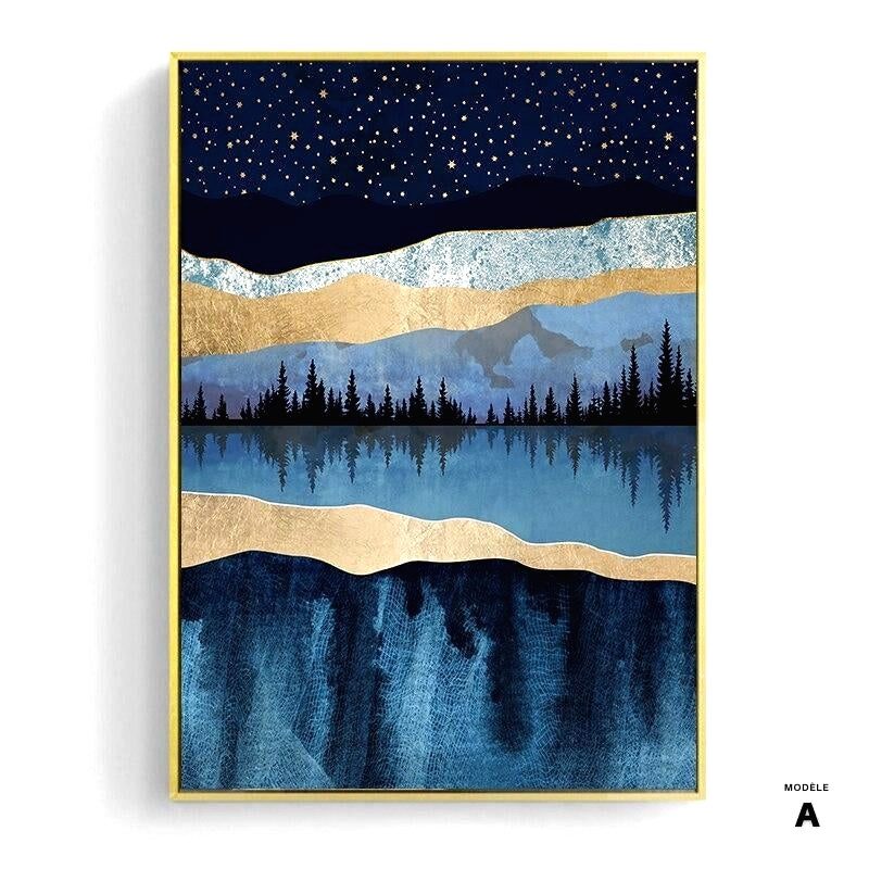 Affiche Clair de lune sur la mer modèle A, ciel nocturne et forêt reflétée