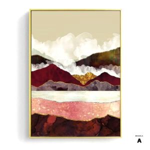 Affiche japonaise Coucher de soleil modèle A, montagnes et nuages beiges