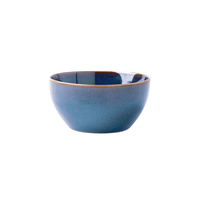 Bol en céramique Tatsuzo bleu à liseré doré, de face sur fond blanc