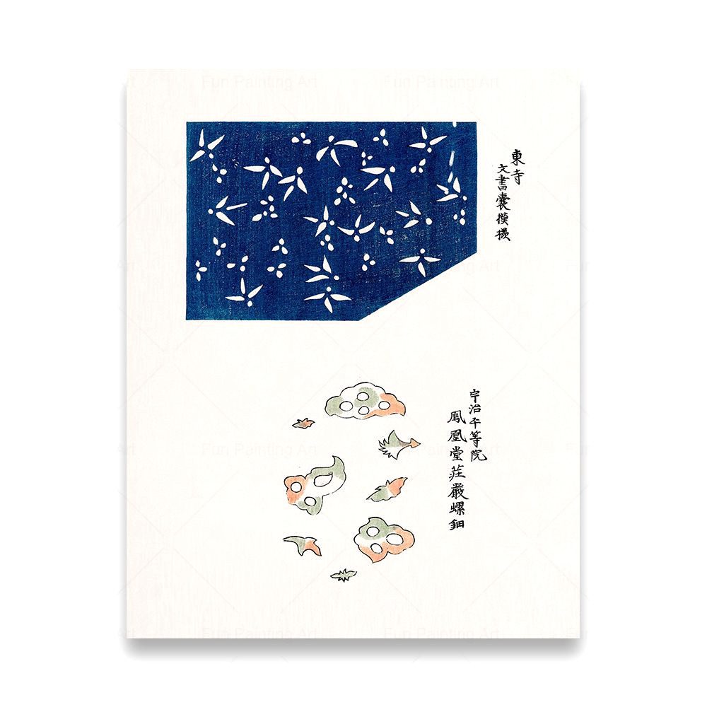 Affiche estampe japonaise ukiyo-e, modèle Le temps s'envole aux motifs bleus