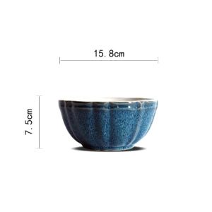 Bol Kizoku bleu à bord festonné avec schéma des dimensions