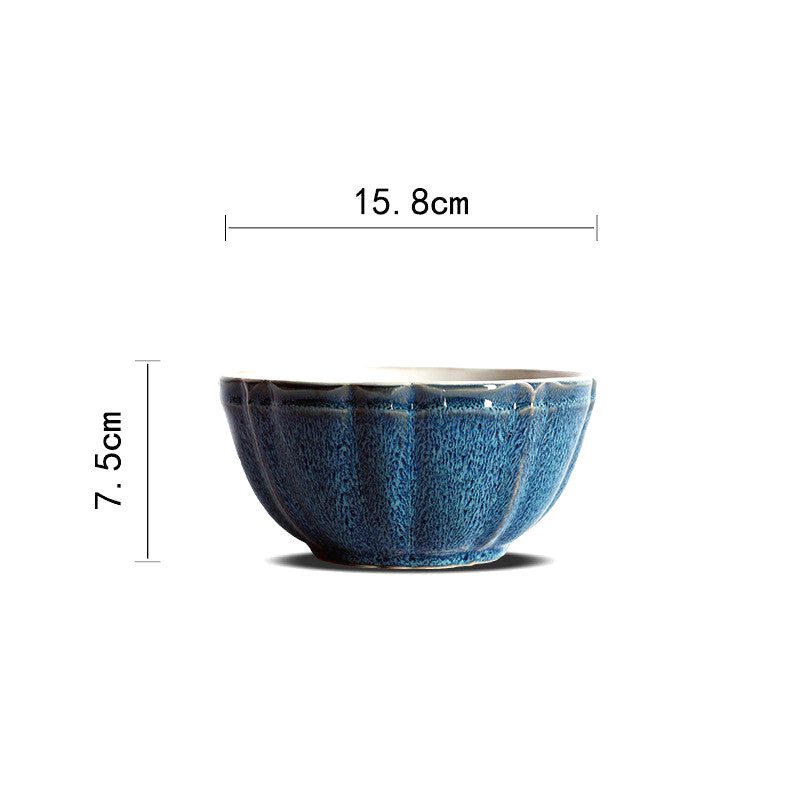 Bol Kizoku bleu à bord festonné avec schéma des dimensions