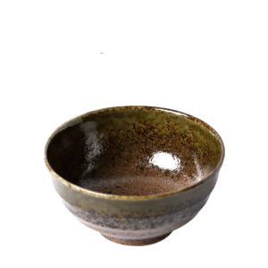 Bol à ramen Konkurīto brun et vert de face sur fond blanc