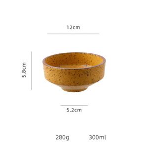 Bol en céramique Tadao ocre jaune moucheté, avec schéma des dimensions