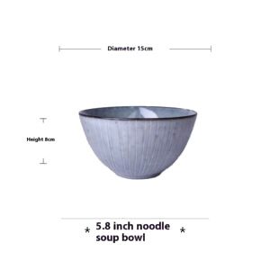 Bol à nouilles Sora gris bleu strié avec schéma des dimensions