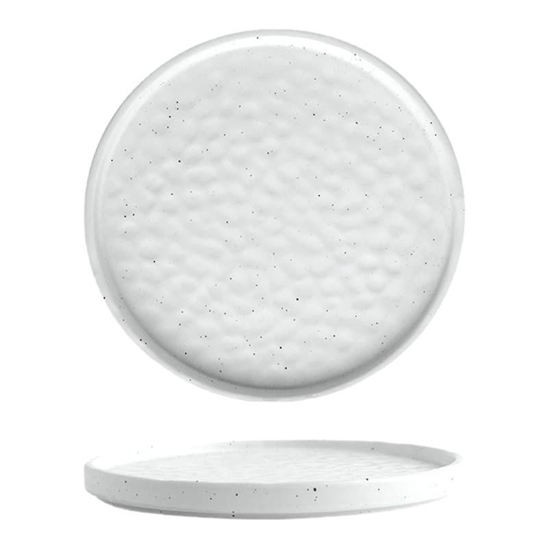Assiette japonaise Tsuki blanche vue de dessus et de profil sur fond blanc