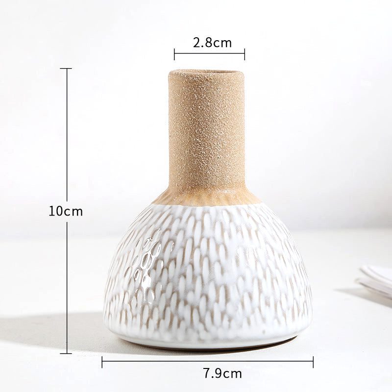 Vase japonais Shizuka conique à col sable et gouttelettes avec schéma des dimensions